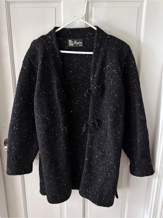 Foxglove Sweaters - Vintage Foxglove 100% Wool Black Speckled Knit Toggle Cardigan Sweater Large